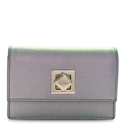 Christian Dior Grained Calfskin Turn Me Envelope Gusseted Card Holder Metallic Fluorescent Blue 1 of 8