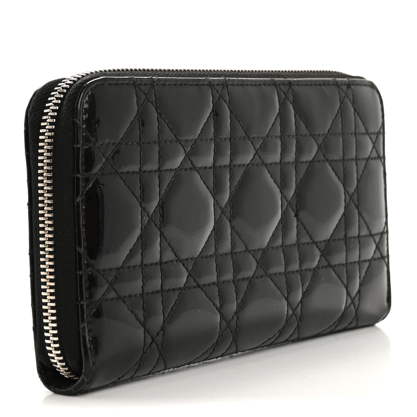 Patent Cannage Lady Dior Continental Zip Wallet Black