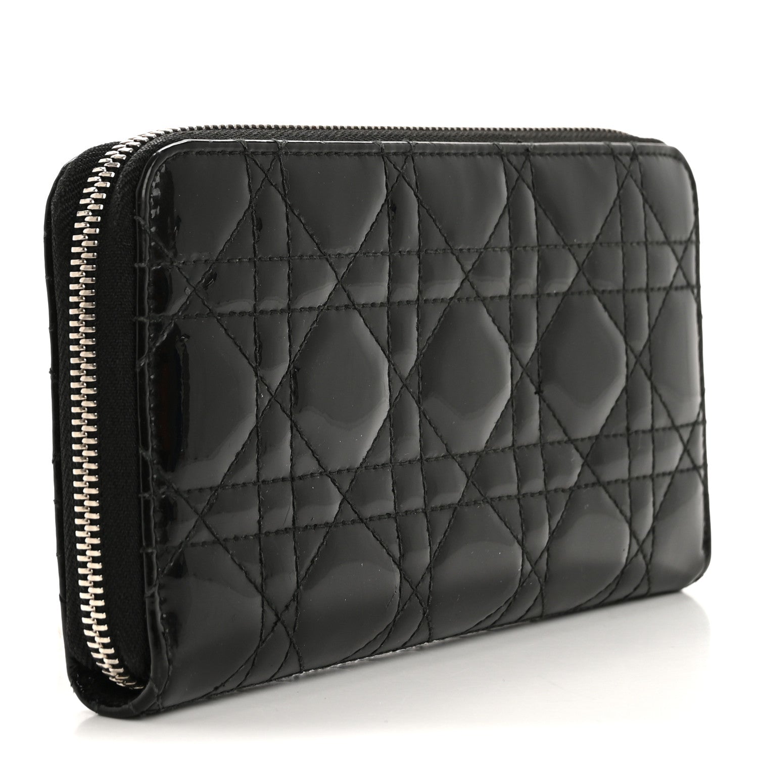 Christian Dior Patent Cannage Lady Dior Continental Zip Wallet Black 3 of 13