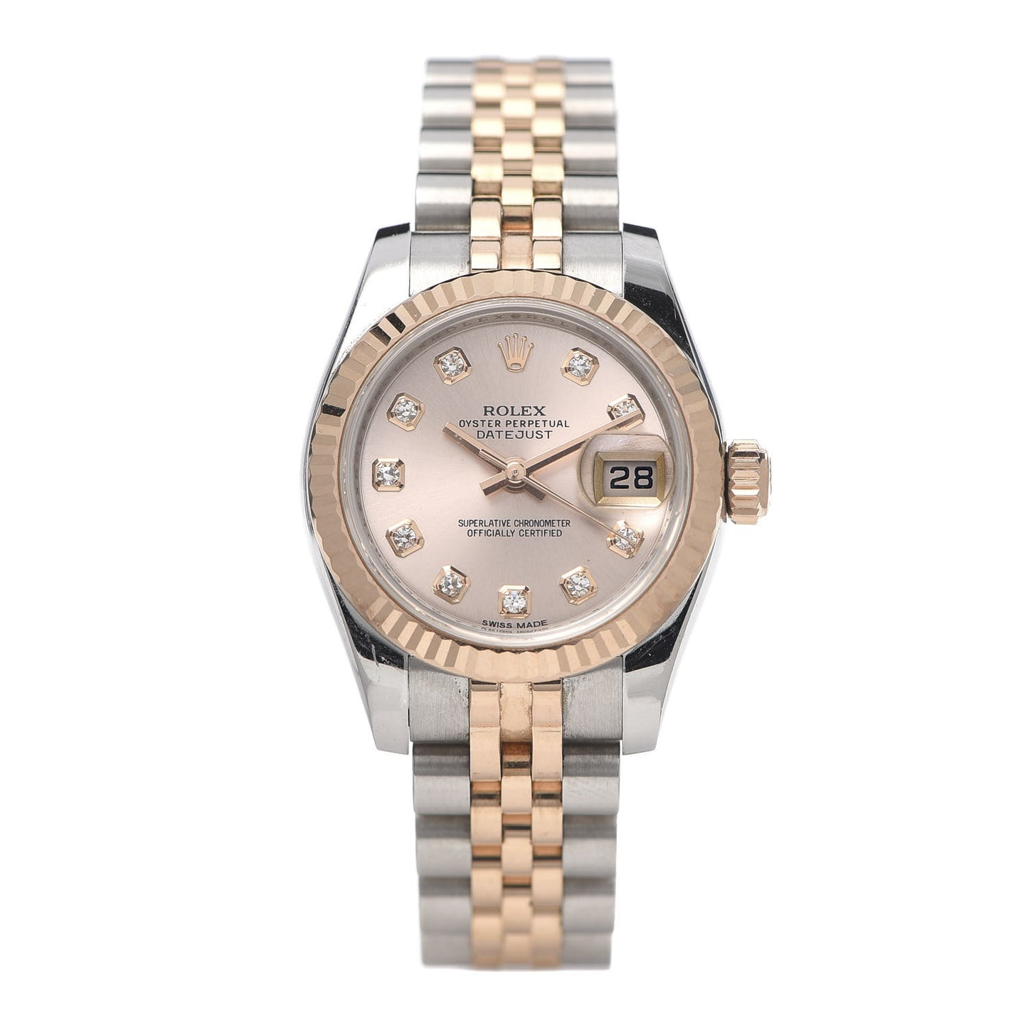 Stainless Steel 18K Everose Gold Diamond 26mm Oyster Perpetual Datejust Watch Pink 179171