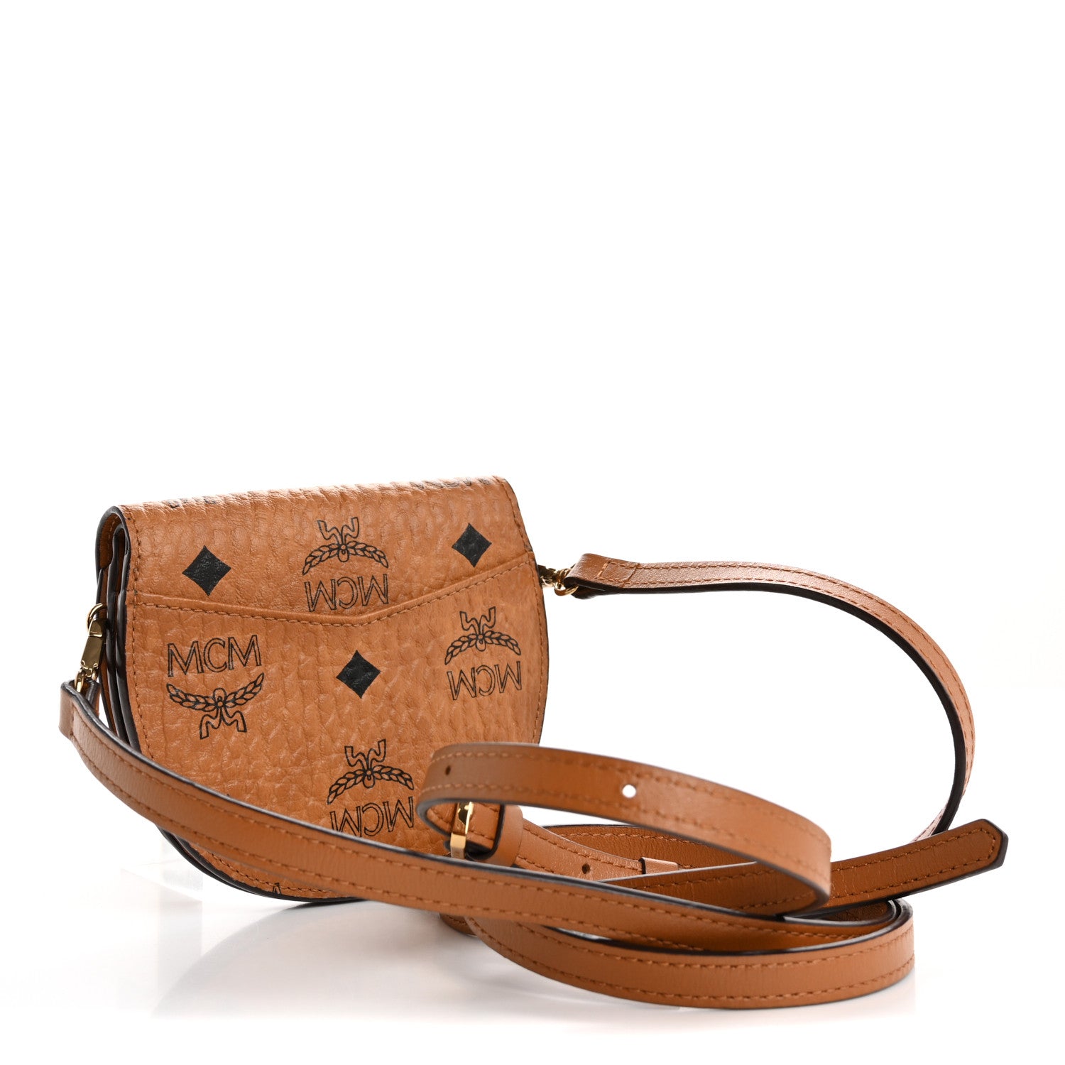 MCM Visetos Small Patricia Round Crossbody Wallet Cognac 3 of 12