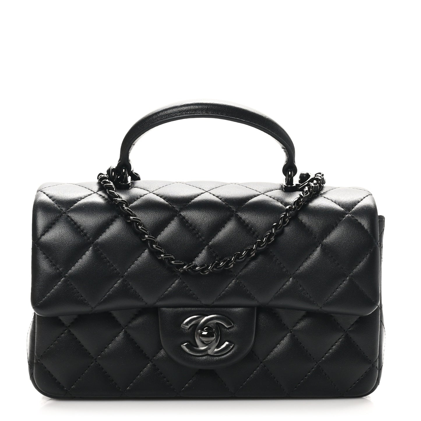 Lambskin Quilted Mini Top Handle Rectangular Flap So Black