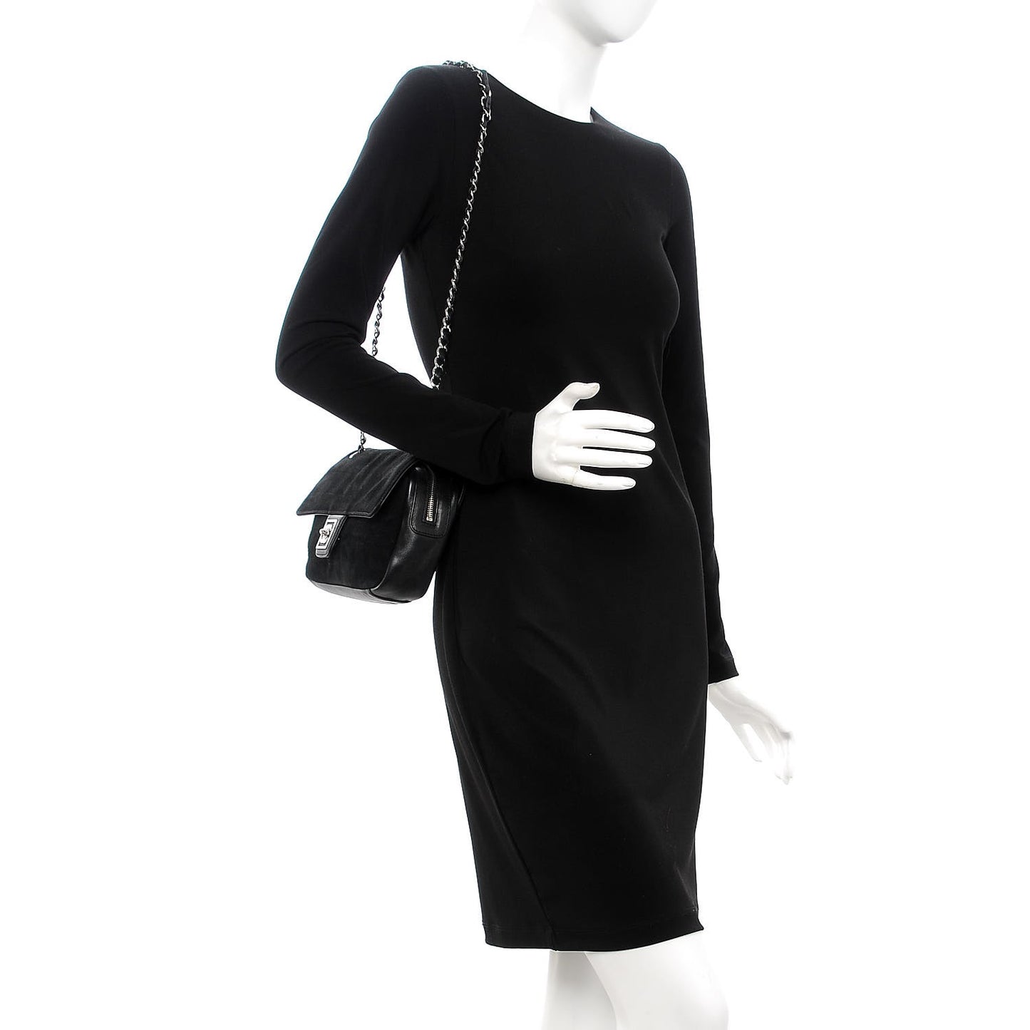 Suede Lambskin Square Stitched CC Flap Bag Black
