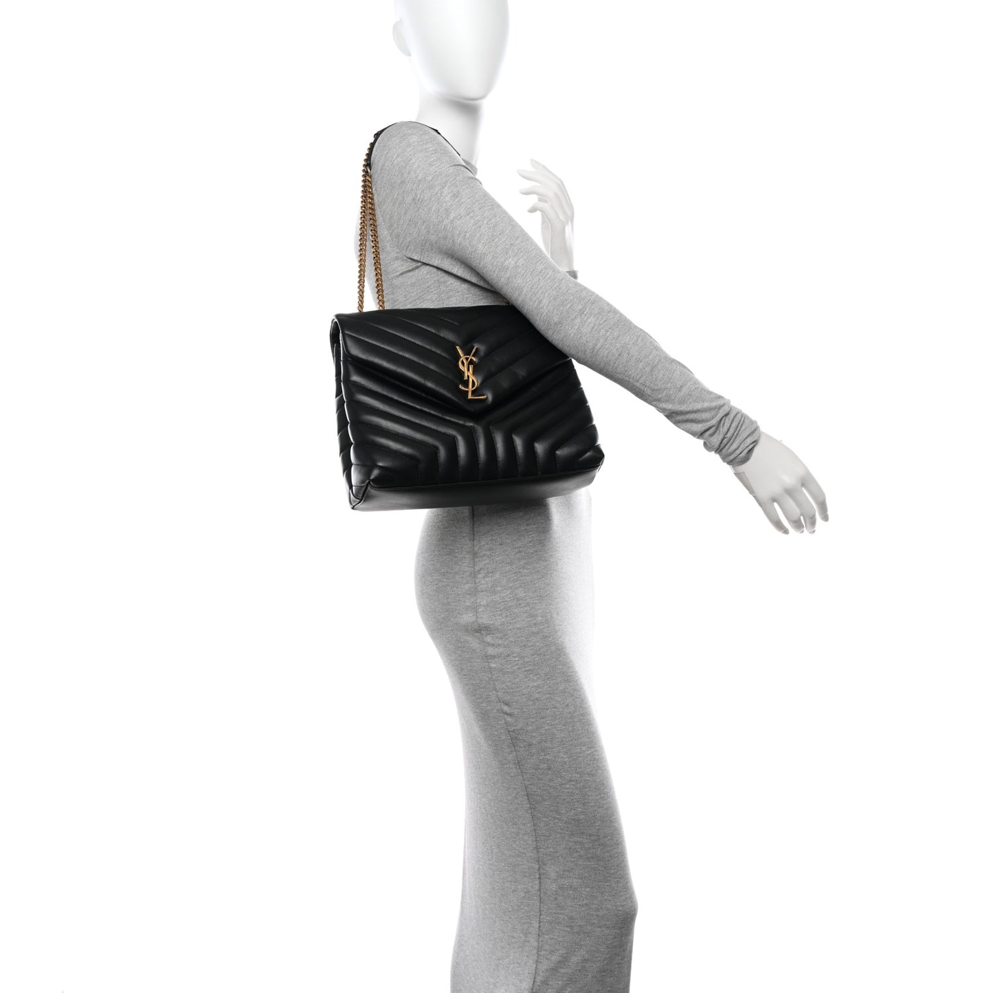 Calfskin Y Quilted Monogram Medium Loulou Chain Satchel Black