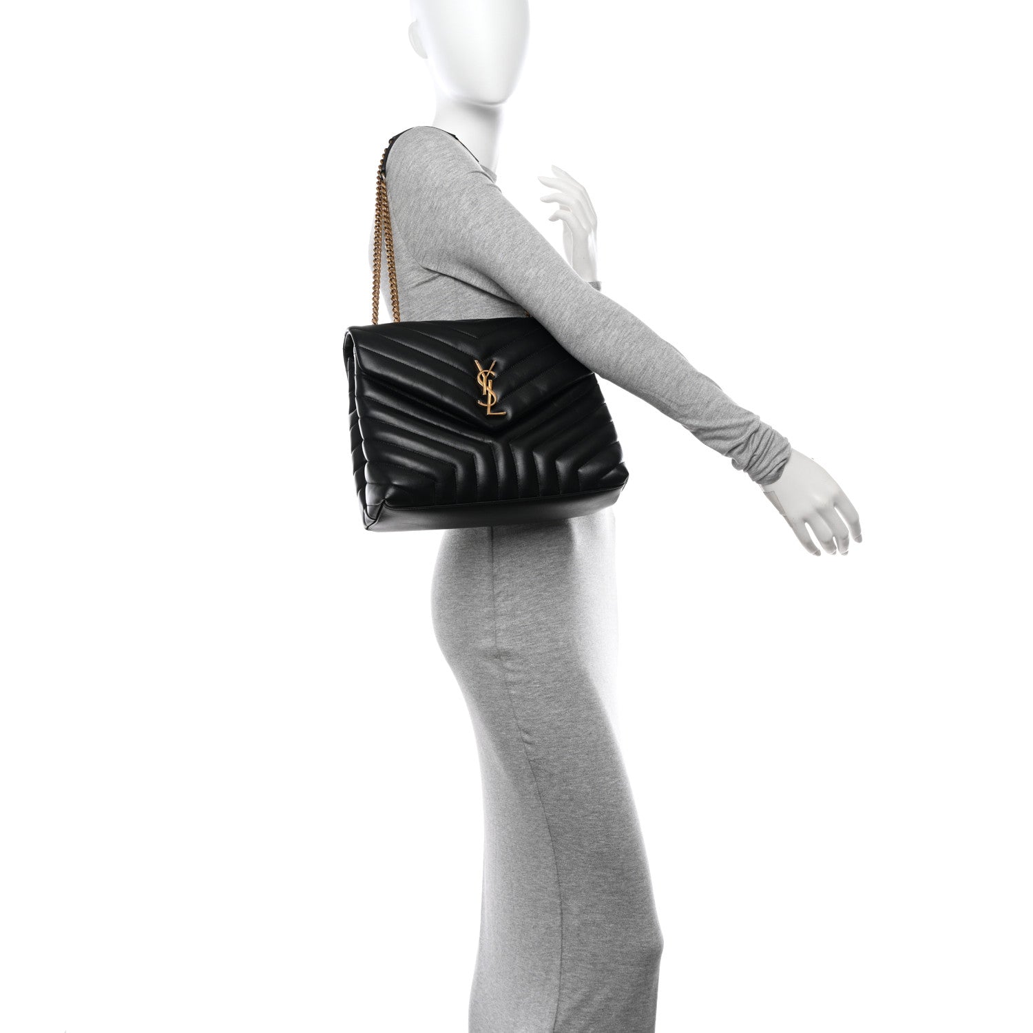 Saint Laurent Calfskin Y Quilted Monogram Medium Loulou Chain Satchel Black 2 of 10