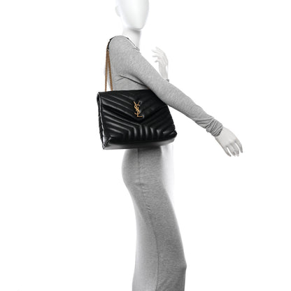 Saint Laurent Calfskin Y Quilted Monogram Medium Loulou Chain Satchel Black 2 of 10