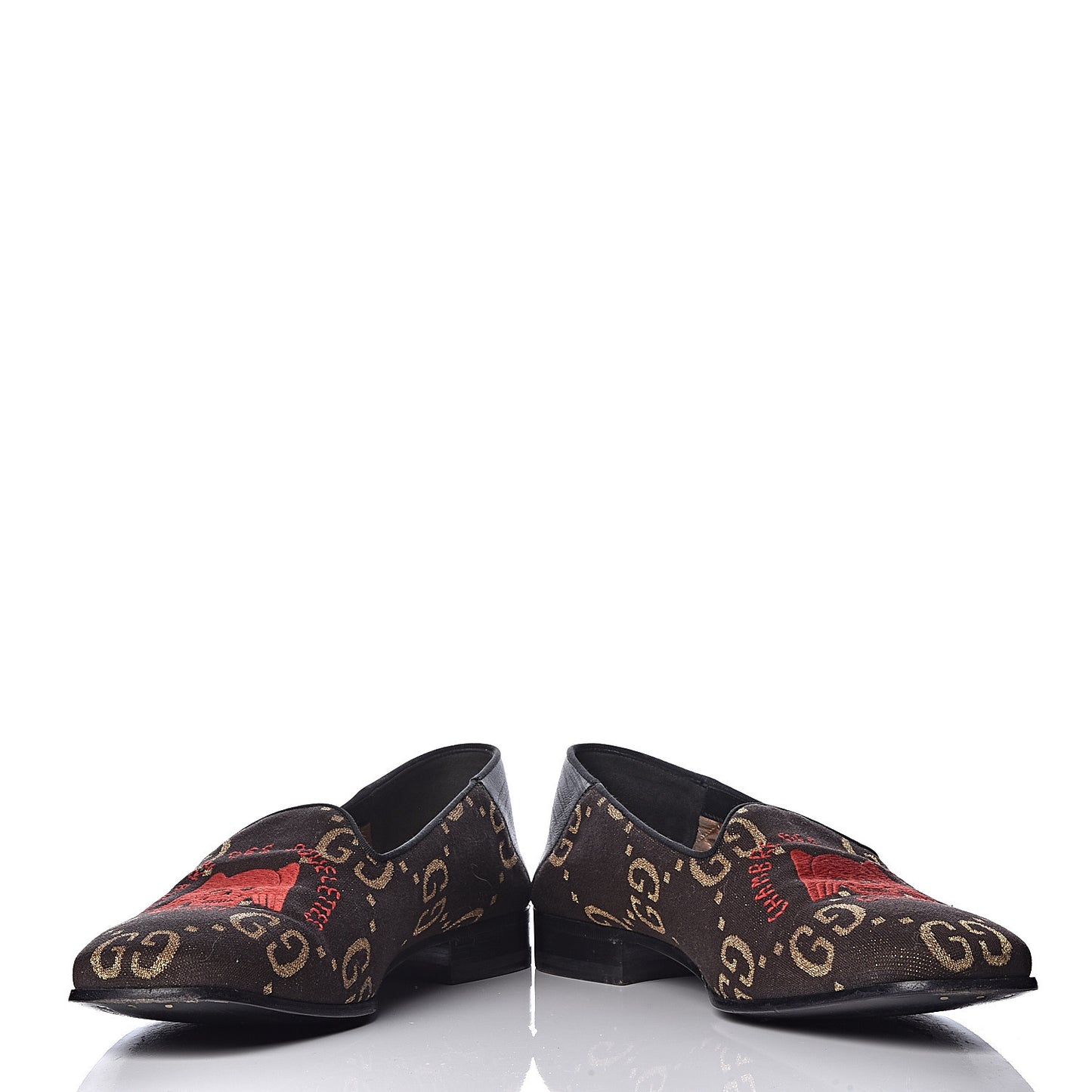 Calfskin Canvas Mens Chambre des Squelettes Loafers 8 Brown Black