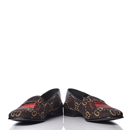 Gucci Calfskin Canvas Mens Chambre des Squelettes Loafers 8 Brown Black 13 of 15