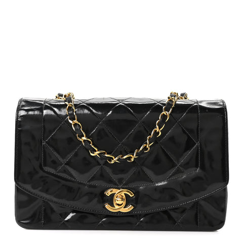 Patent Quilted Small Single Flap Black