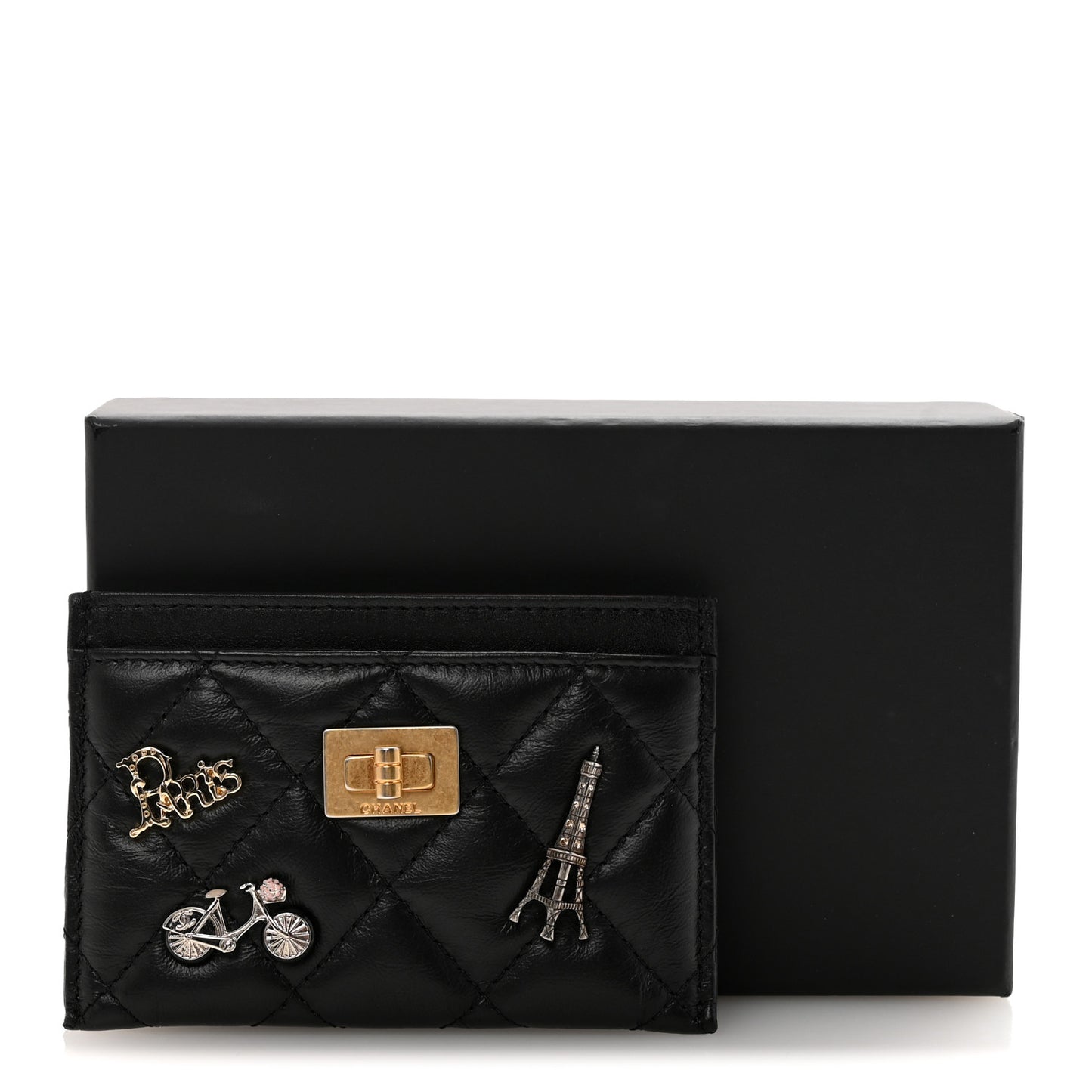 Aged Calfskin Quilted Lucky Charms Reissue Card Holder Black