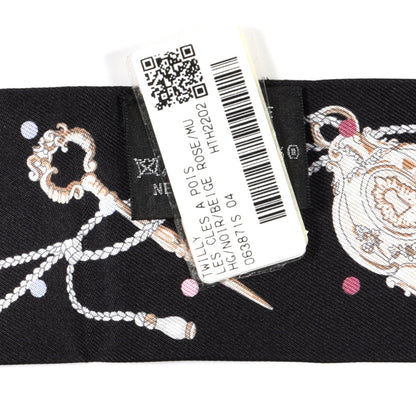 Hermes Silk Les Cles A Pois Twilly Black Beige Rose Multicolor 4 of 4
