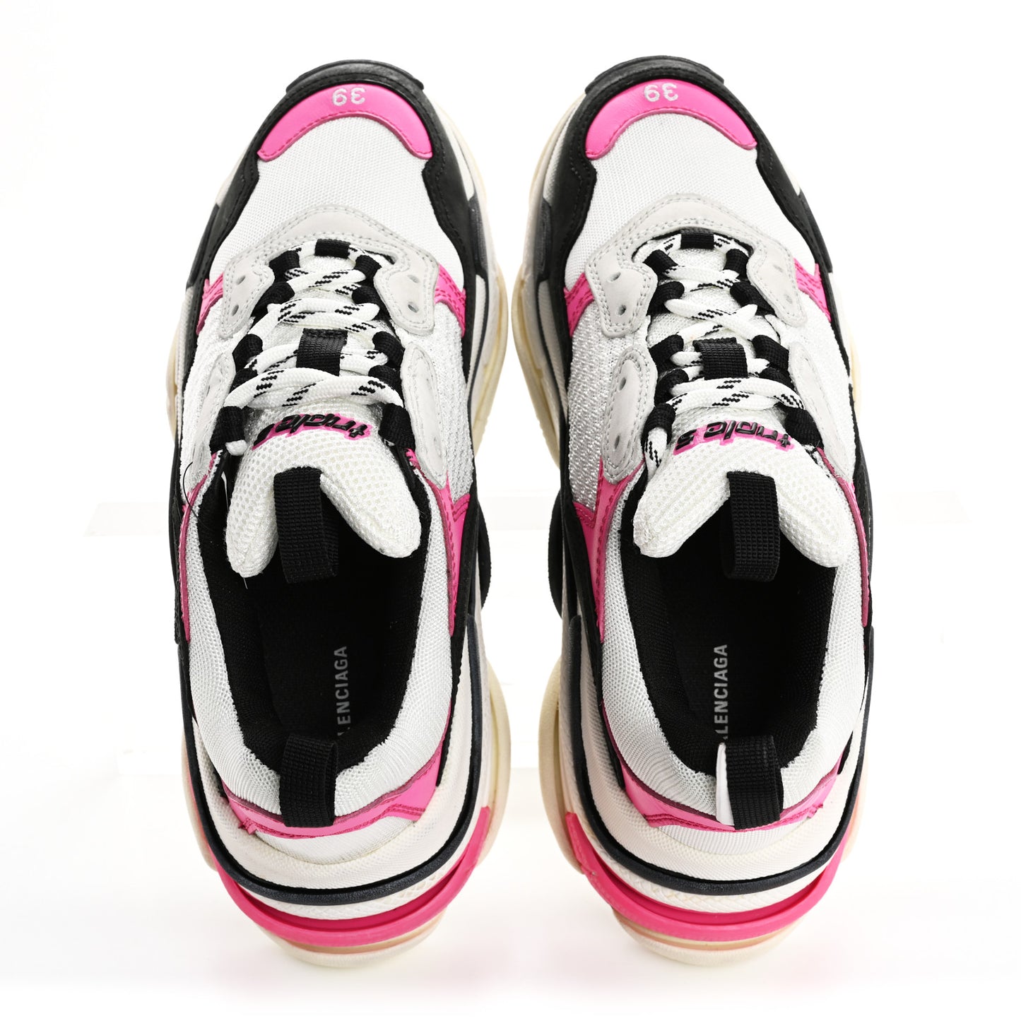 Fabric Mesh Washed Effect Womens Triple S Sneakers 39 Rose Fluo Black White