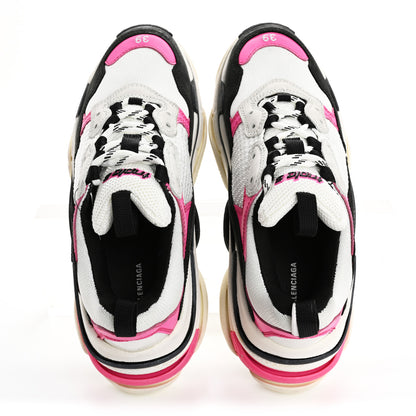Balenciaga Fabric Mesh Washed Effect Womens Triple S Sneakers 39 Rose Fluo Black White 2 of 9