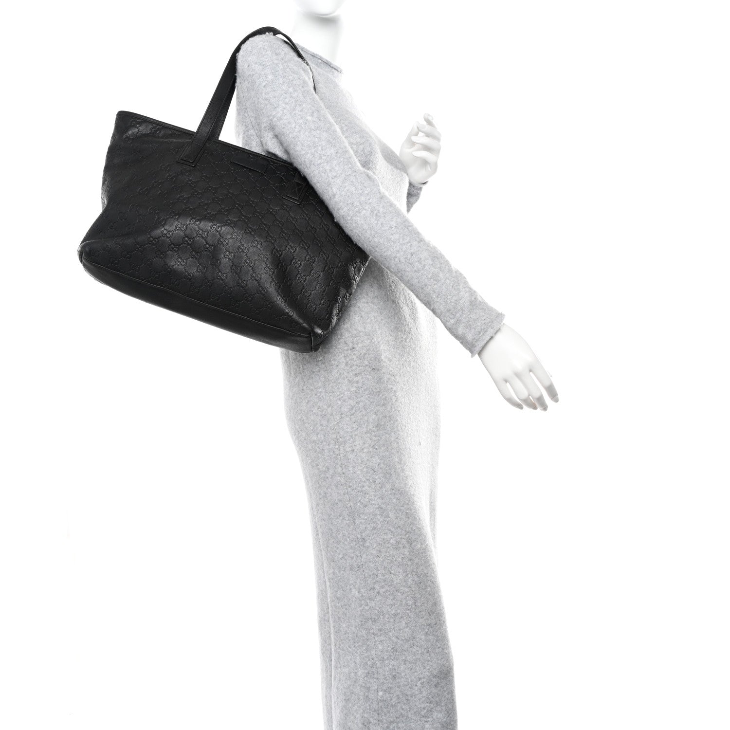 Gucci Guccissima Medium Zippered Shopping Tote Black 2 of 15