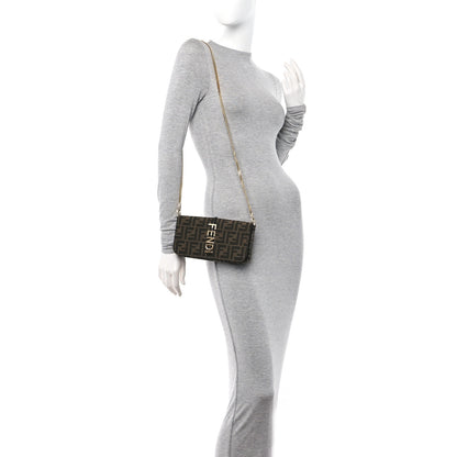 Fendi Fabric Jacquard Vitello Grace FF 1974 Fendigraphy Wallet On Chain Tobacco Moro Ebano 2 of 14