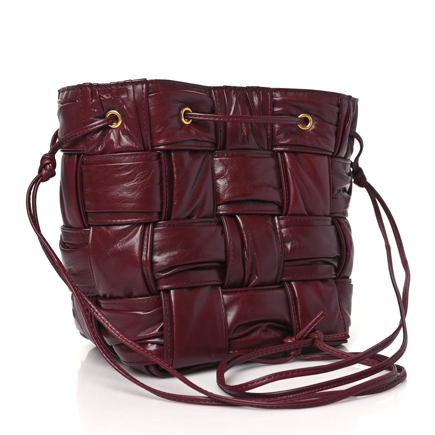Calfskin Intrecciato Foulard Bucket Bag Barolo