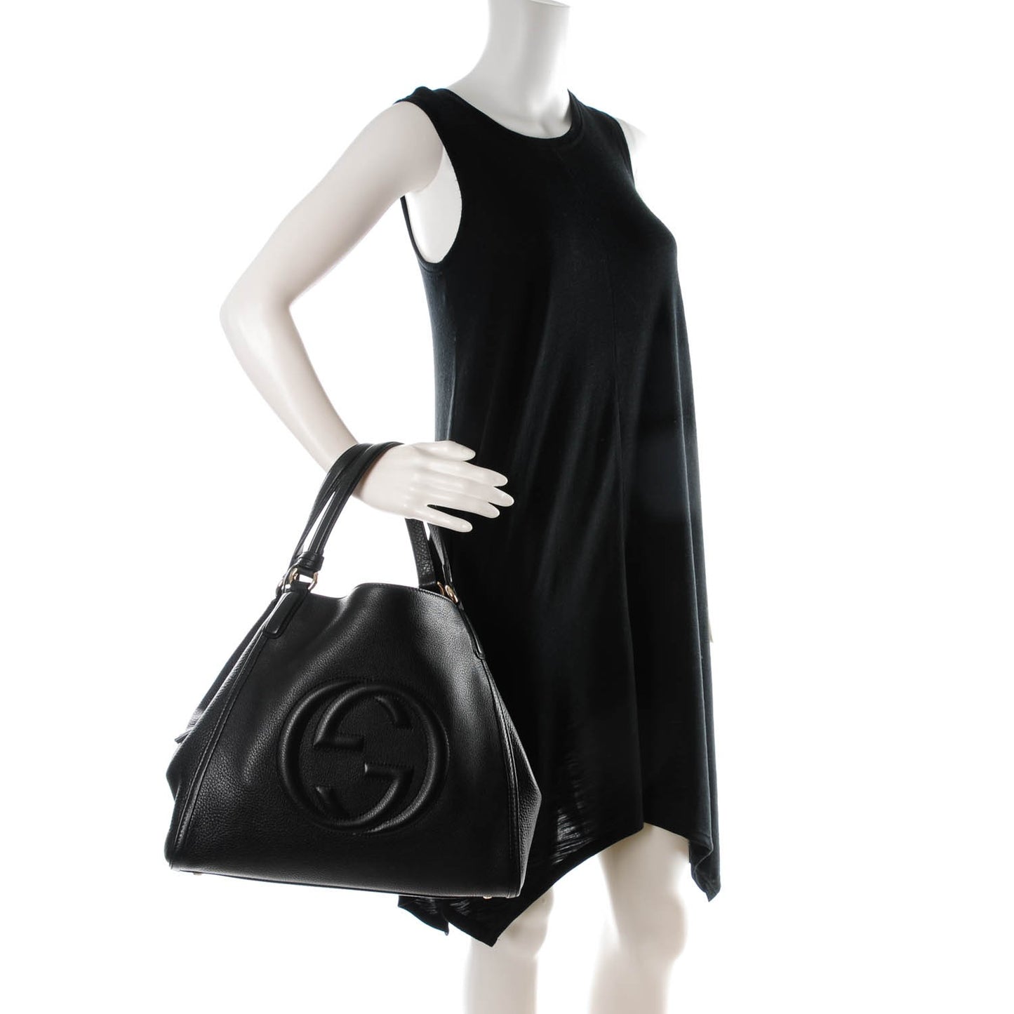 Pebbled Calfskin Medium Soho Shoulder Bag Black