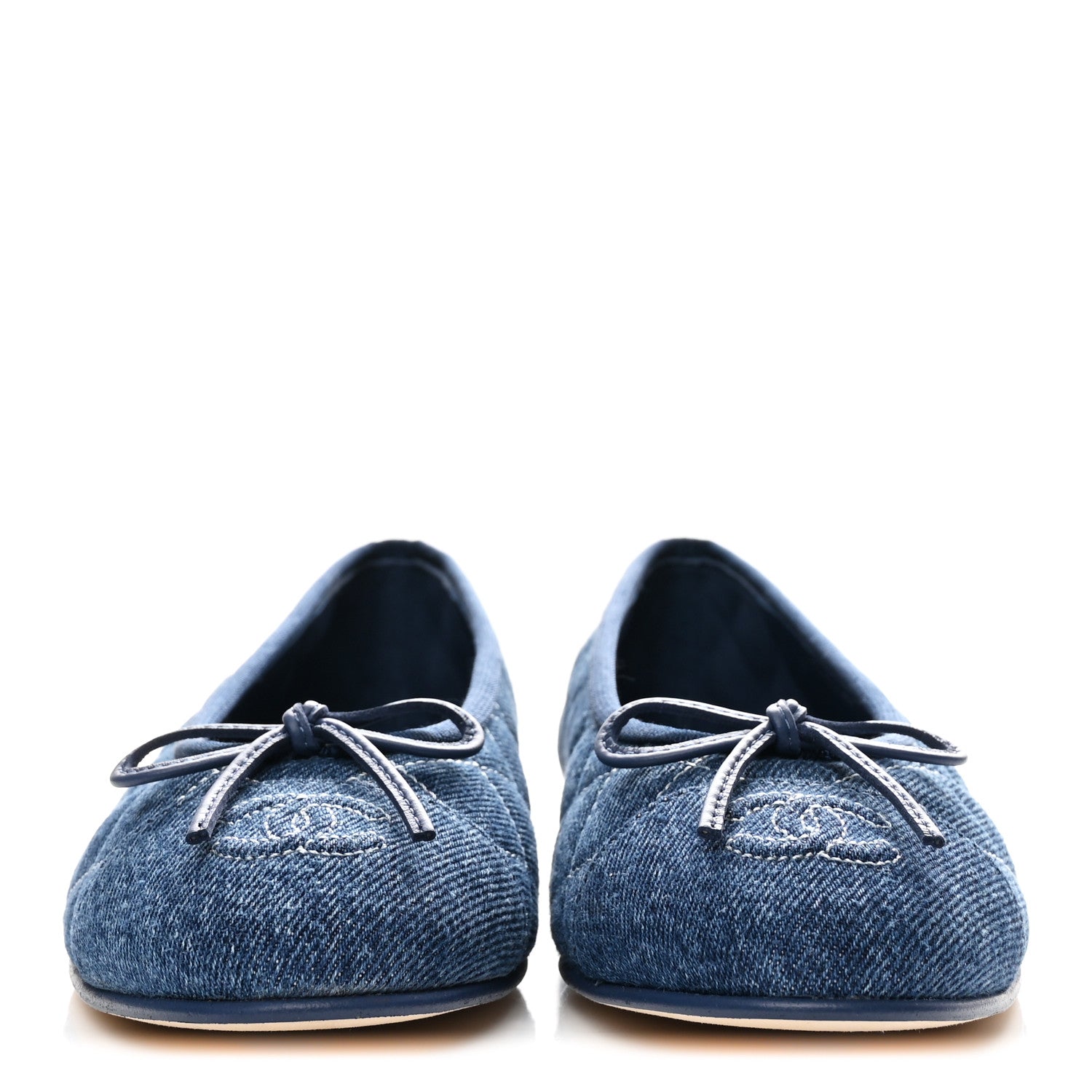 Chanel Washed Denim Quilted Cap Toe CC Ballerina Flats 36.5 Blue 3 of 10