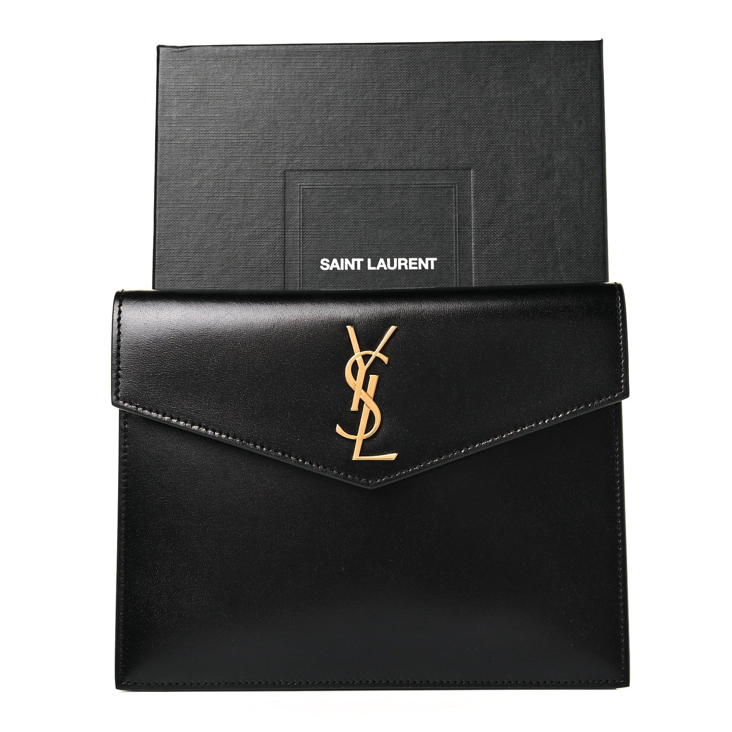 Smooth Shiny Calfskin Monogram Uptown Baby Pouch Black