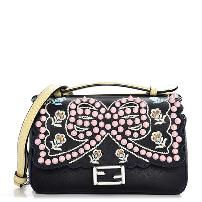 Fendi Vitello Dolce Flowers and Bows Bi-Color Scalloped Micro Double Baguette Blue Notte Fairy Green Multicolor 1 of 9