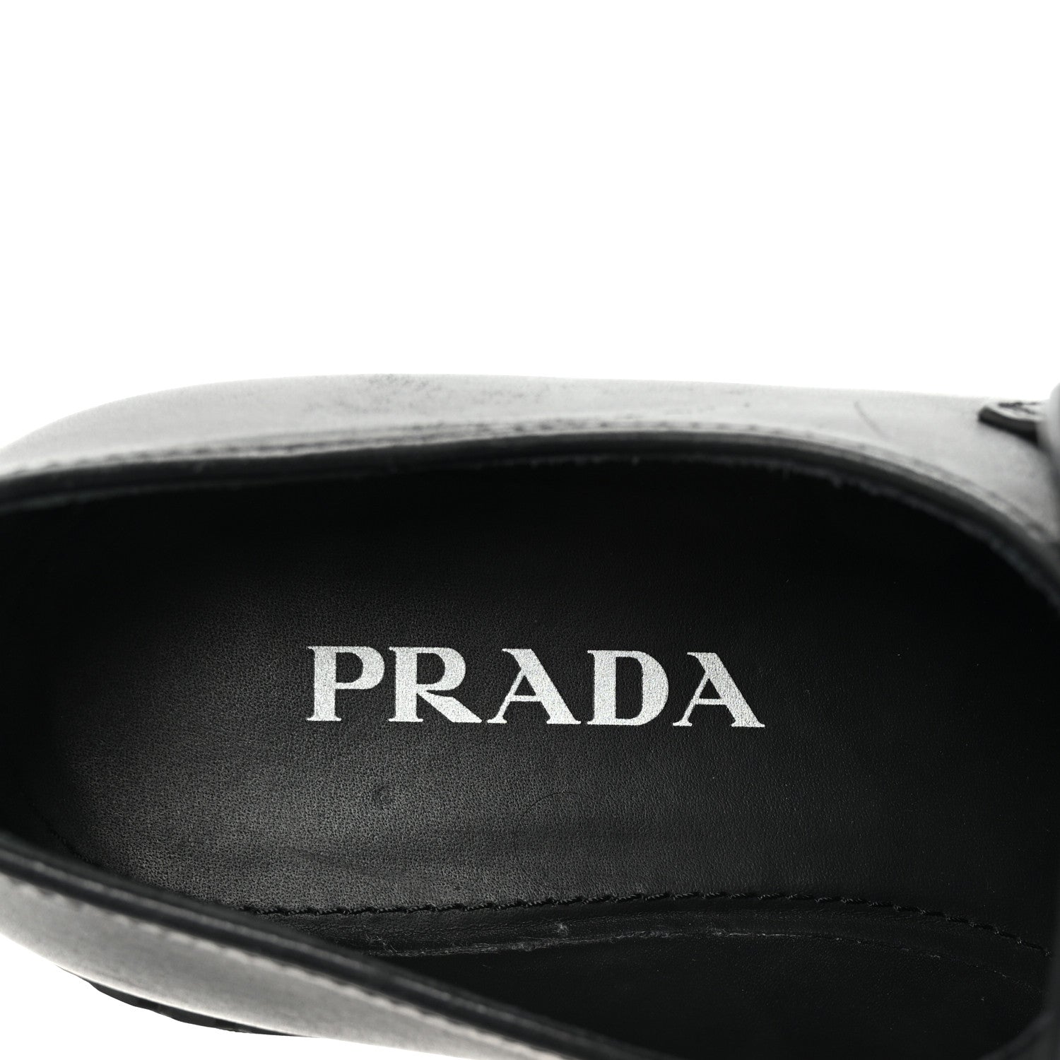 Prada Spazzolato Metal Triangle Logo Double Chocolate Loafers 39 Black 8 of 9