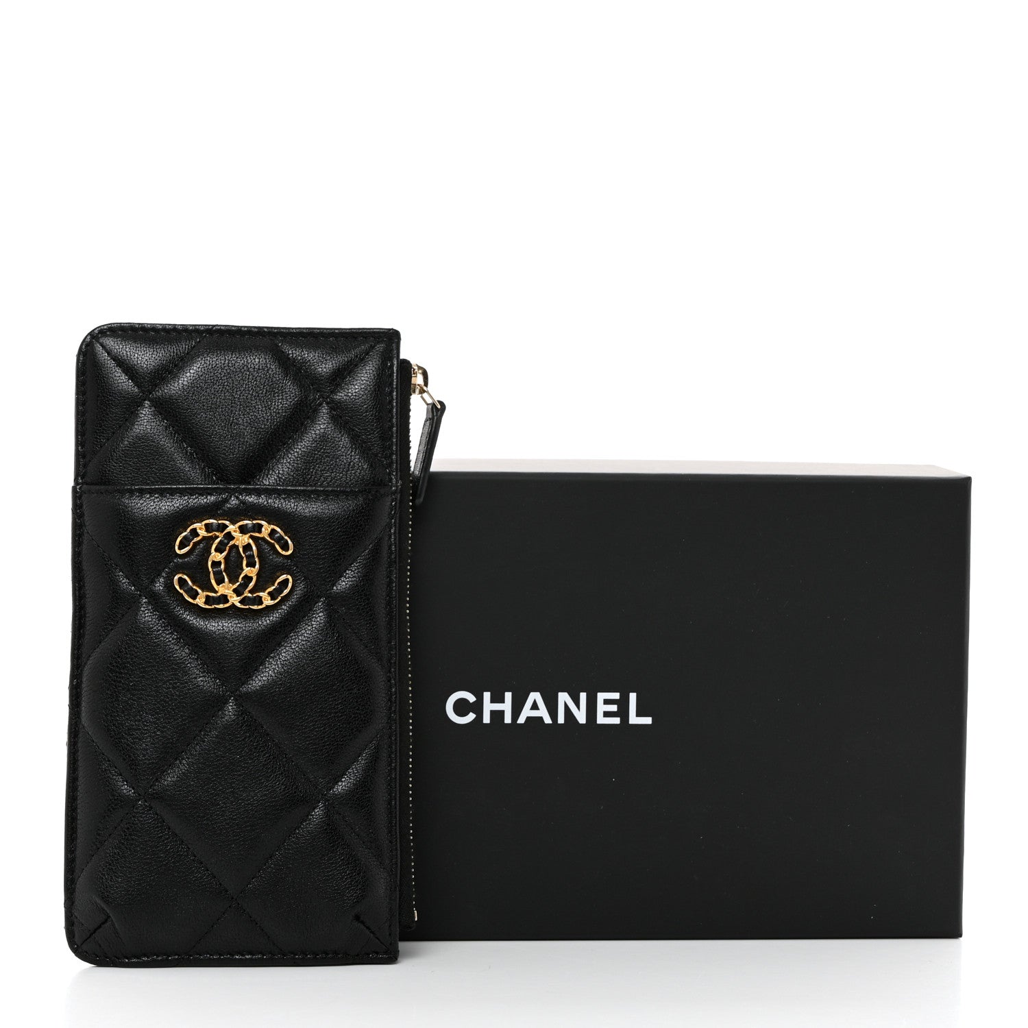 Chanel Goatskin Quilted Chanel 19 Flat Wallet Pouch Black 8 of 8