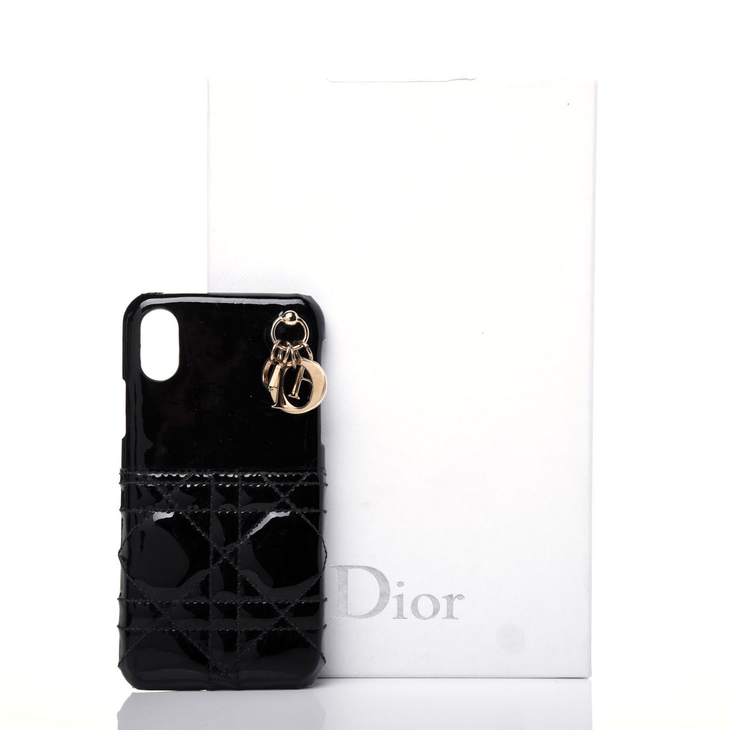 Patent Tech Calfskin Cannage Lady Dior Tech iPhone X XS Case Black