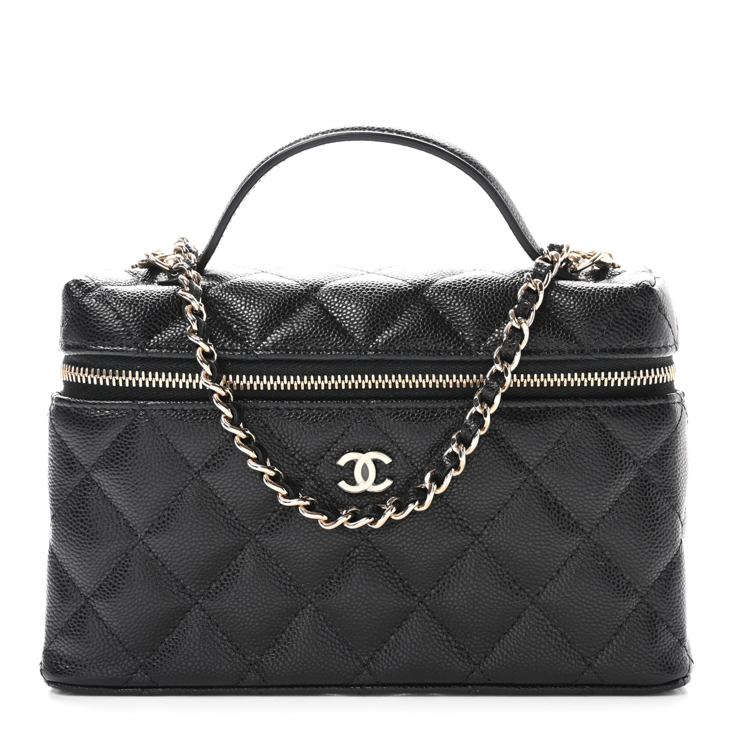 Caviar Quilted Top Handle Slim Vanity With Chain Black