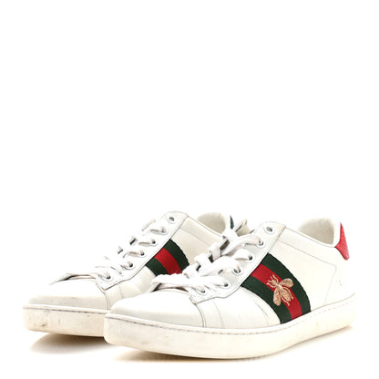 Gucci Calfskin Ayers Bee Embroidered Womens Ace Sneakers 37 White Green 4 of 9