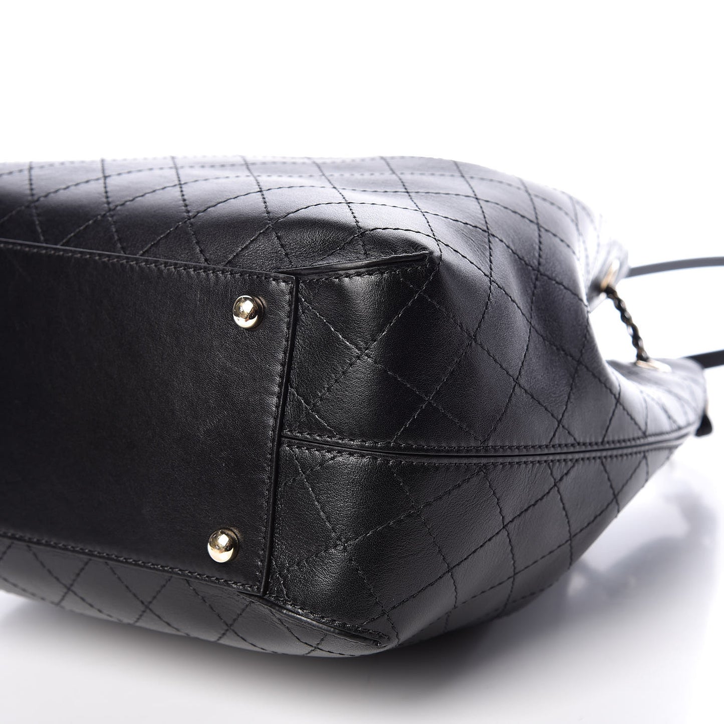 Calfskin Stitched Drawstring Bag Black