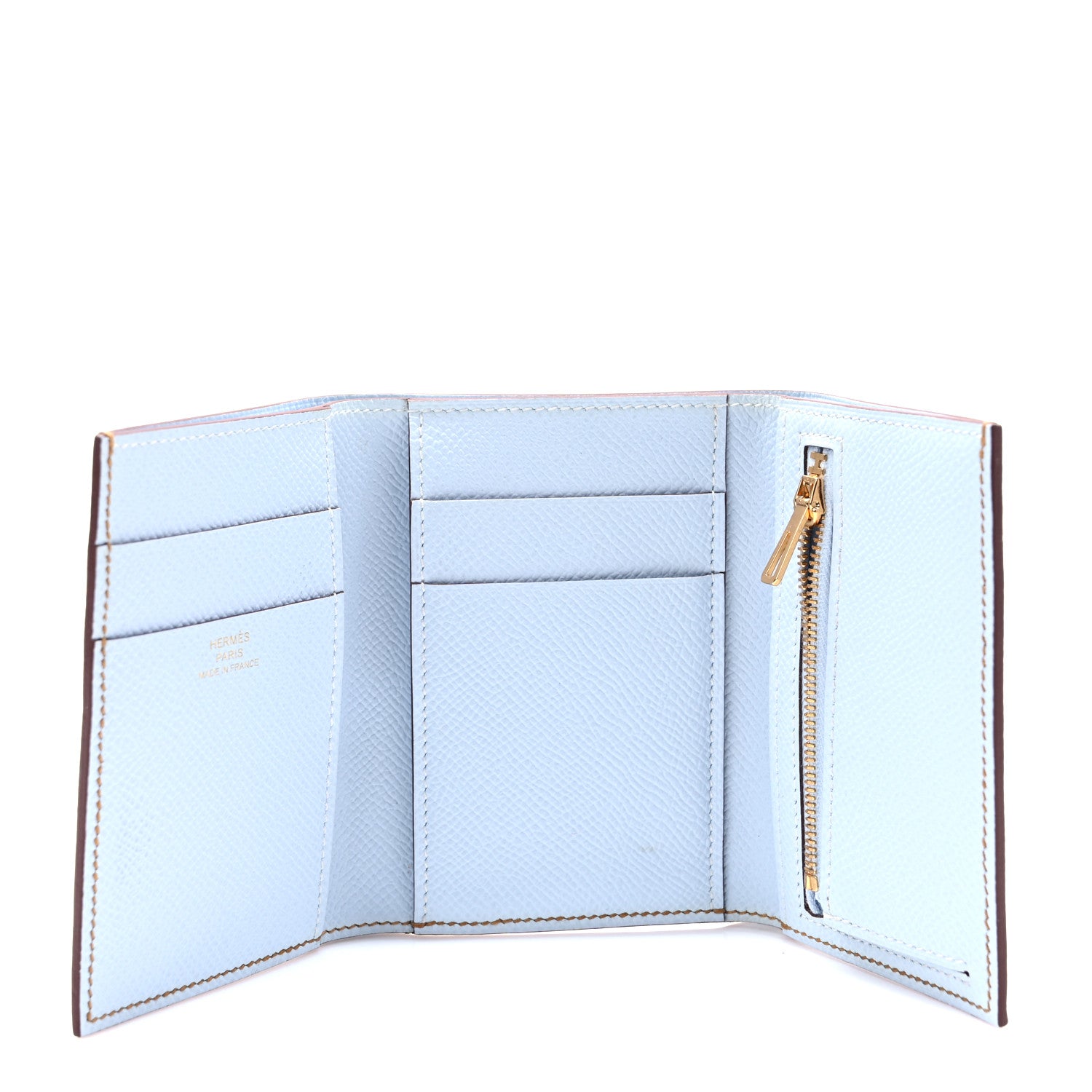 Hermes Epsom Verso Tri-Fold Bearn Compact Wallet Sesame Bleu Brume 5 of 7