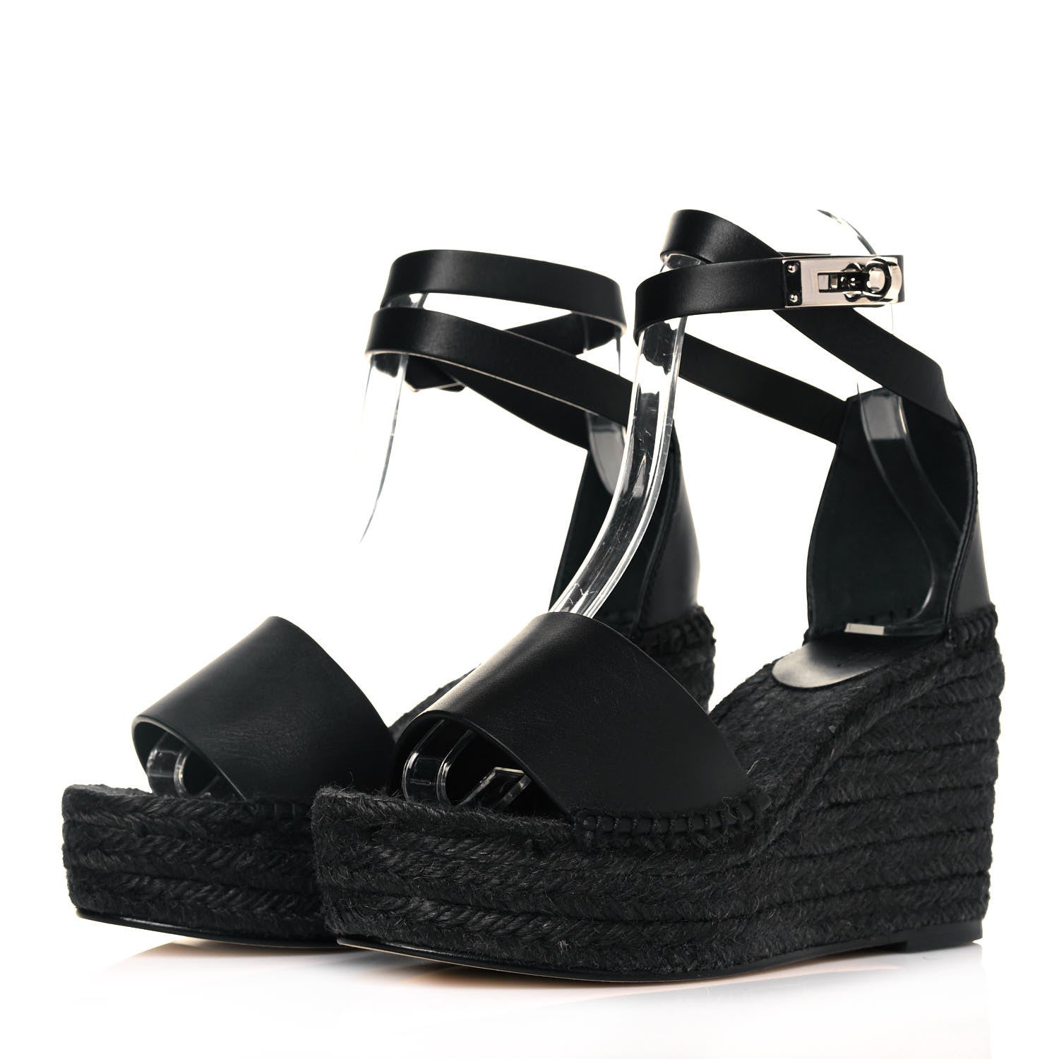 Hermes Calfskin Tipoli Espadrille Wedges 35 Black 3 of 8