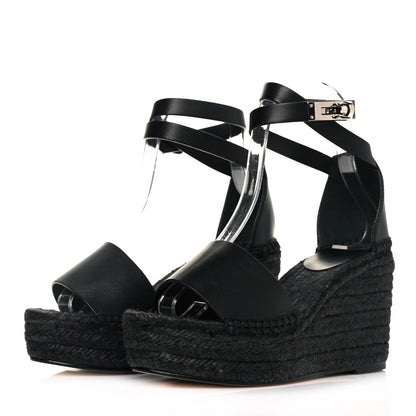 Hermes Calfskin Tipoli Espadrille Wedges 35 Black 3 of 8