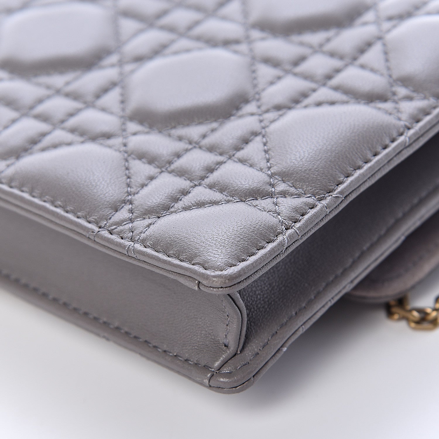 Christian Dior Lambskin Cannage Dioraddict Wallet on Chain Clutch Grey 12 of 14