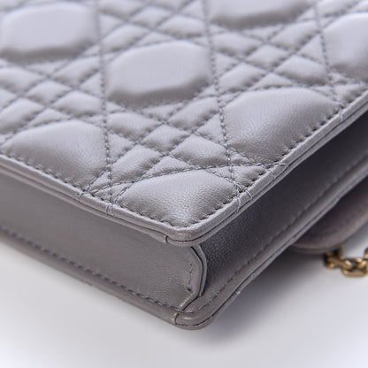 Christian Dior Lambskin Cannage Dioraddict Wallet on Chain Clutch Grey 12 of 14