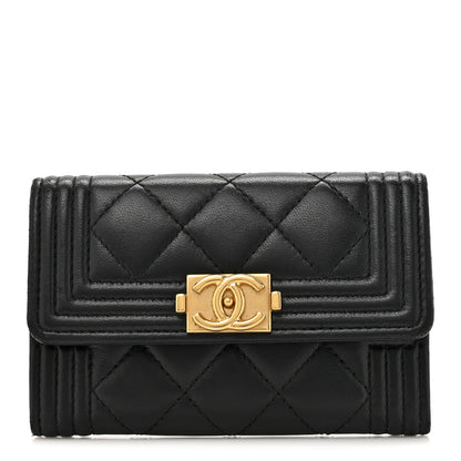 Chanel Lambskin Quilted Boy Flap Card Holder Black 1 of 12