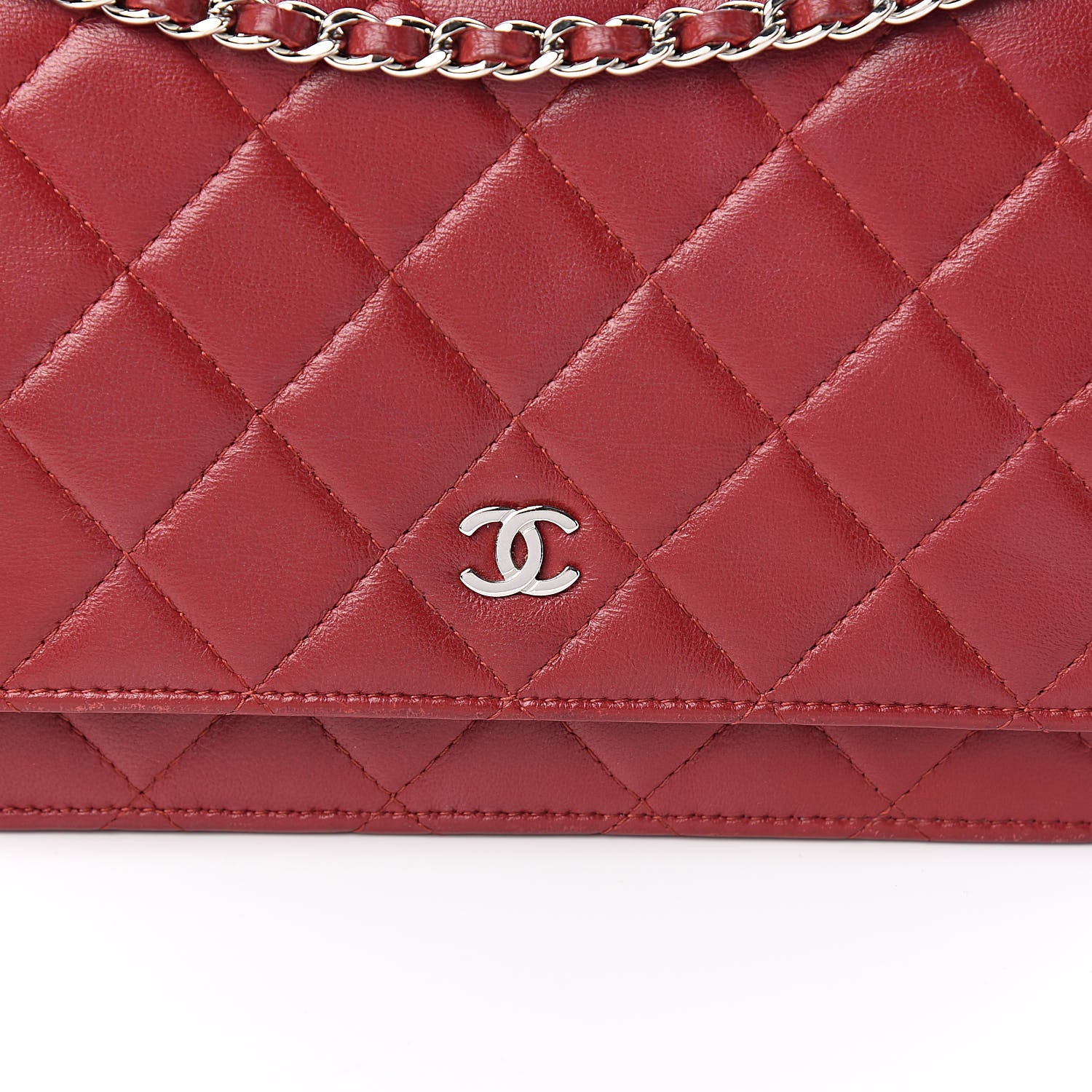 Chanel Lambskin Quilted Wallet On Chain WOC Red 12 of 12