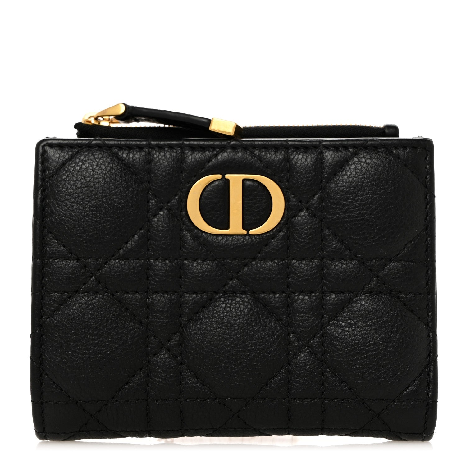 Christian Dior Grained Calfskin Supple Cannage Caro Dahlia Wallet Black 1 of 8