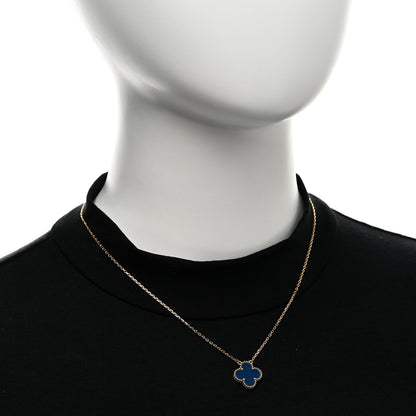 Van Cleef & Arpels 18K Yellow Gold Blue Agate Vintage Alhambra Pendant Necklace 2 of 5