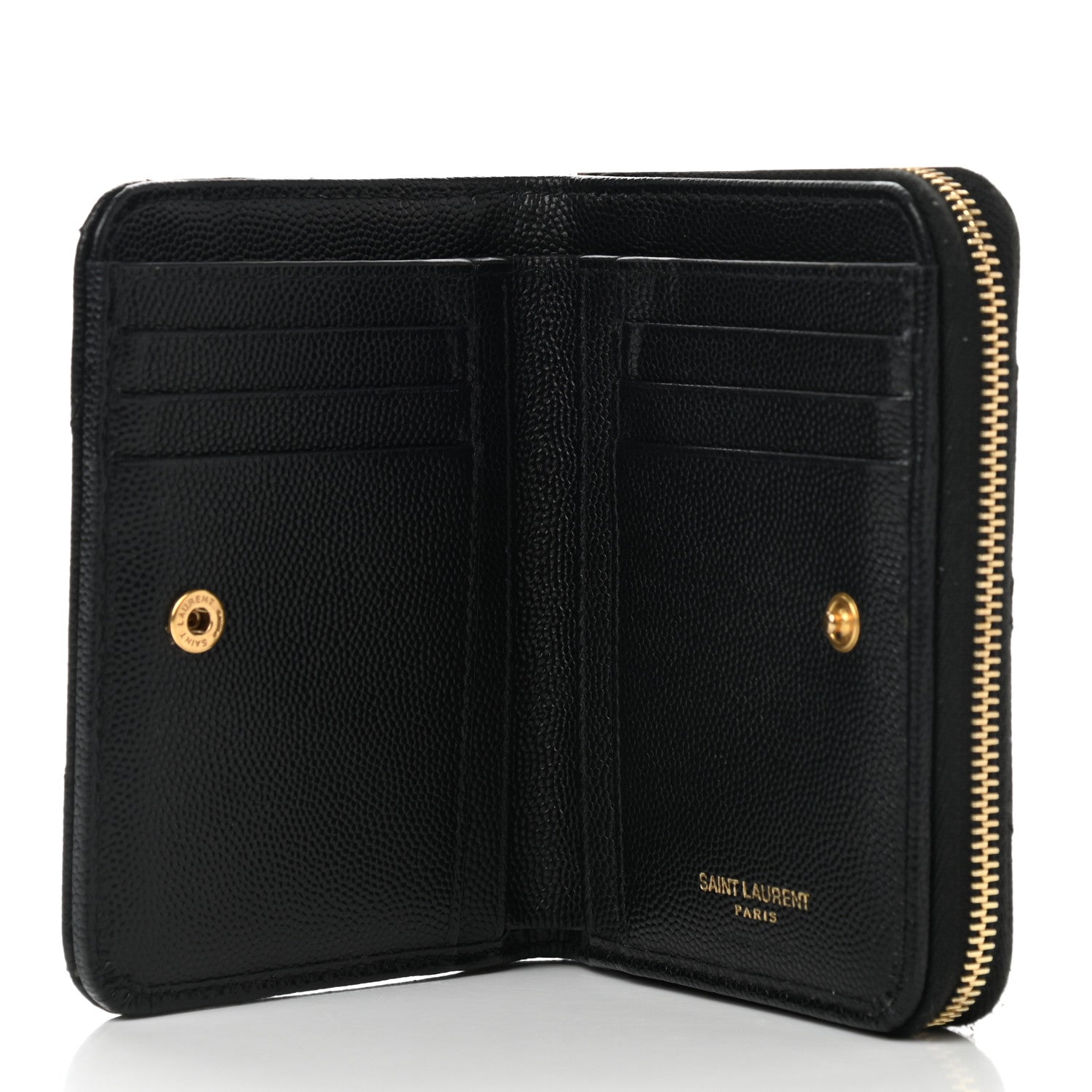 Saint Laurent Grain De Poudre Matelasse Chevron Monogram Compact Zip Around Wallet Black 5 of 8