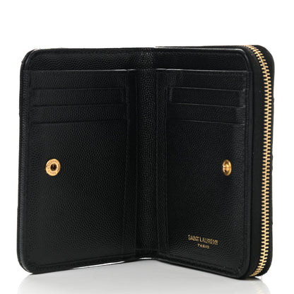 Saint Laurent Grain De Poudre Matelasse Chevron Monogram Compact Zip Around Wallet Black 5 of 8
