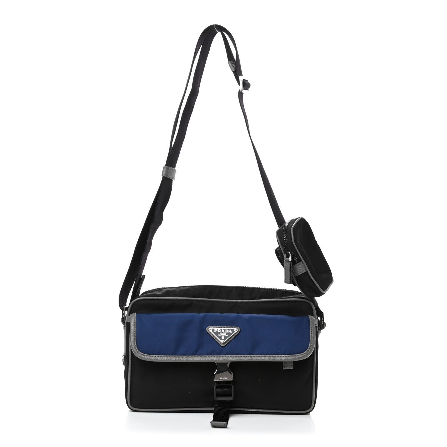 Prada Tessuto Nylon Messenger Bag Black Blue 1 of 4