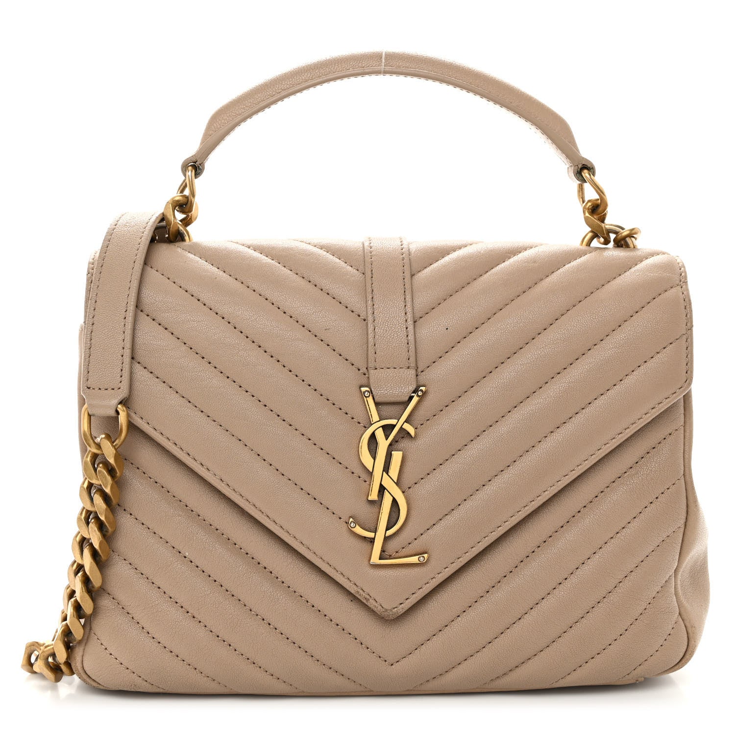 Saint Laurent Sheepskin Matelasse Chevron Monogram Medium College Bag Dark Beige 1 of 13