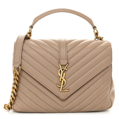Saint Laurent Sheepskin Matelasse Chevron Monogram Medium College Bag Dark Beige 1 of 13