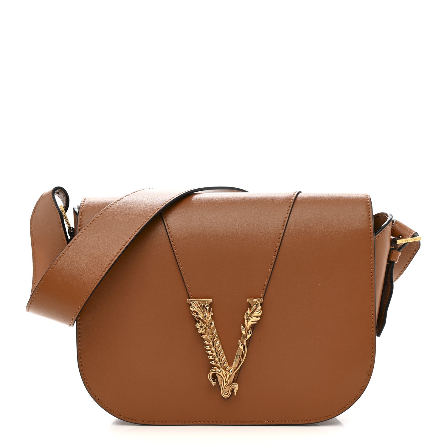 Versace Grained Calfskin Virtus Shoulder Bag Brown 1 of 14