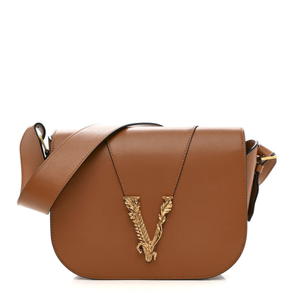 Versace Grained Calfskin Virtus Shoulder Bag Brown 1 of 14