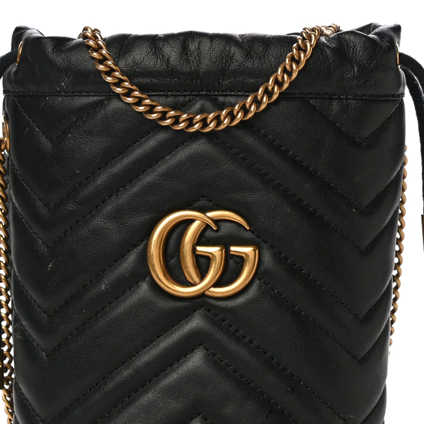 Calfskin Matelasse Mini GG Marmont 2.0 Bucket Bag Black