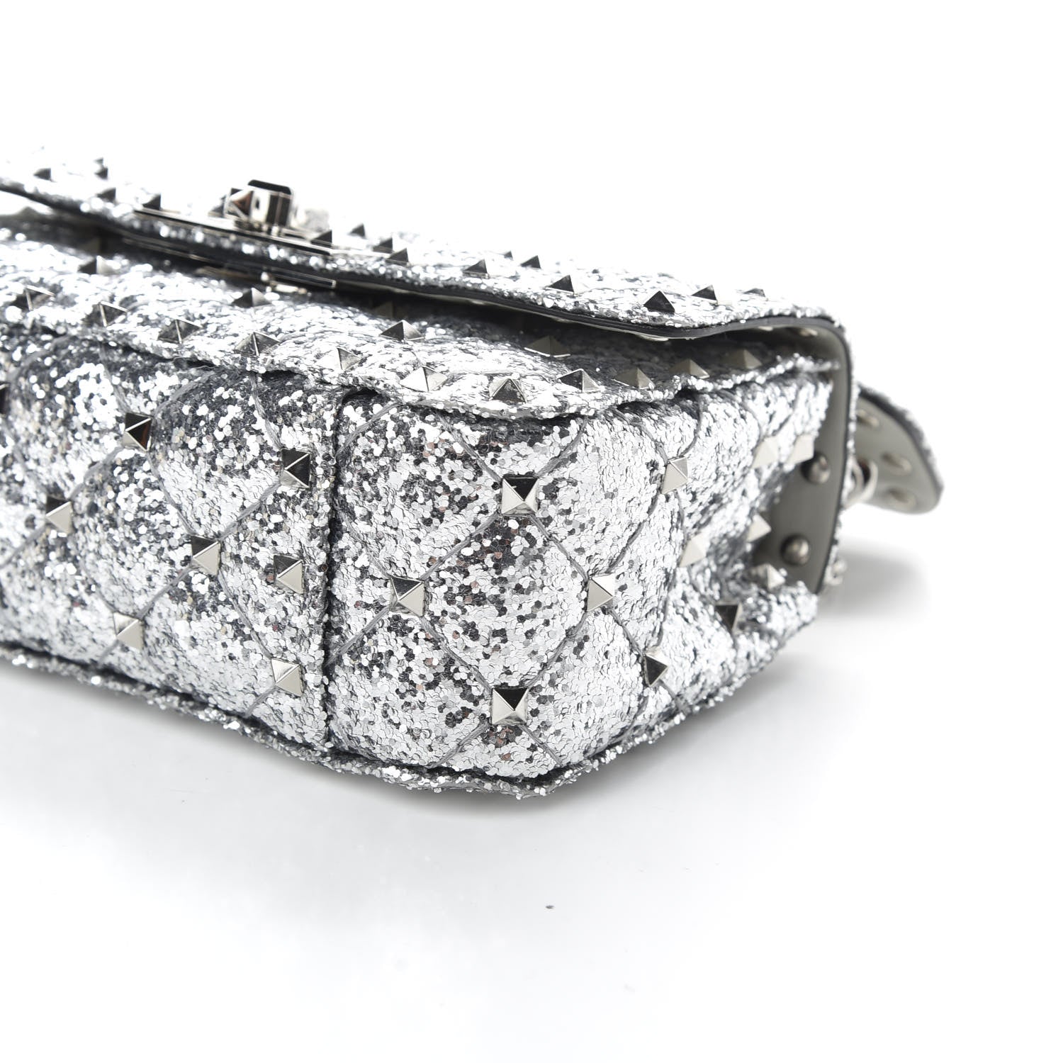 Valentino Garavani Glitter Mini Rockstud Spike Shoulder Bag Silver 7 of 10