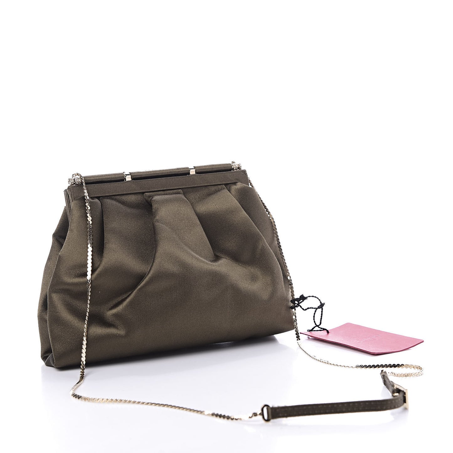 Satin Crystal Embellished Clutch Green