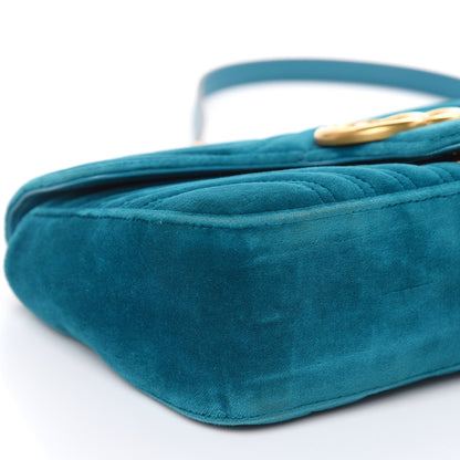 Gucci Velvet Matelasse Small GG Marmont Shoulder Bag Pavone Cyan 8 of 16